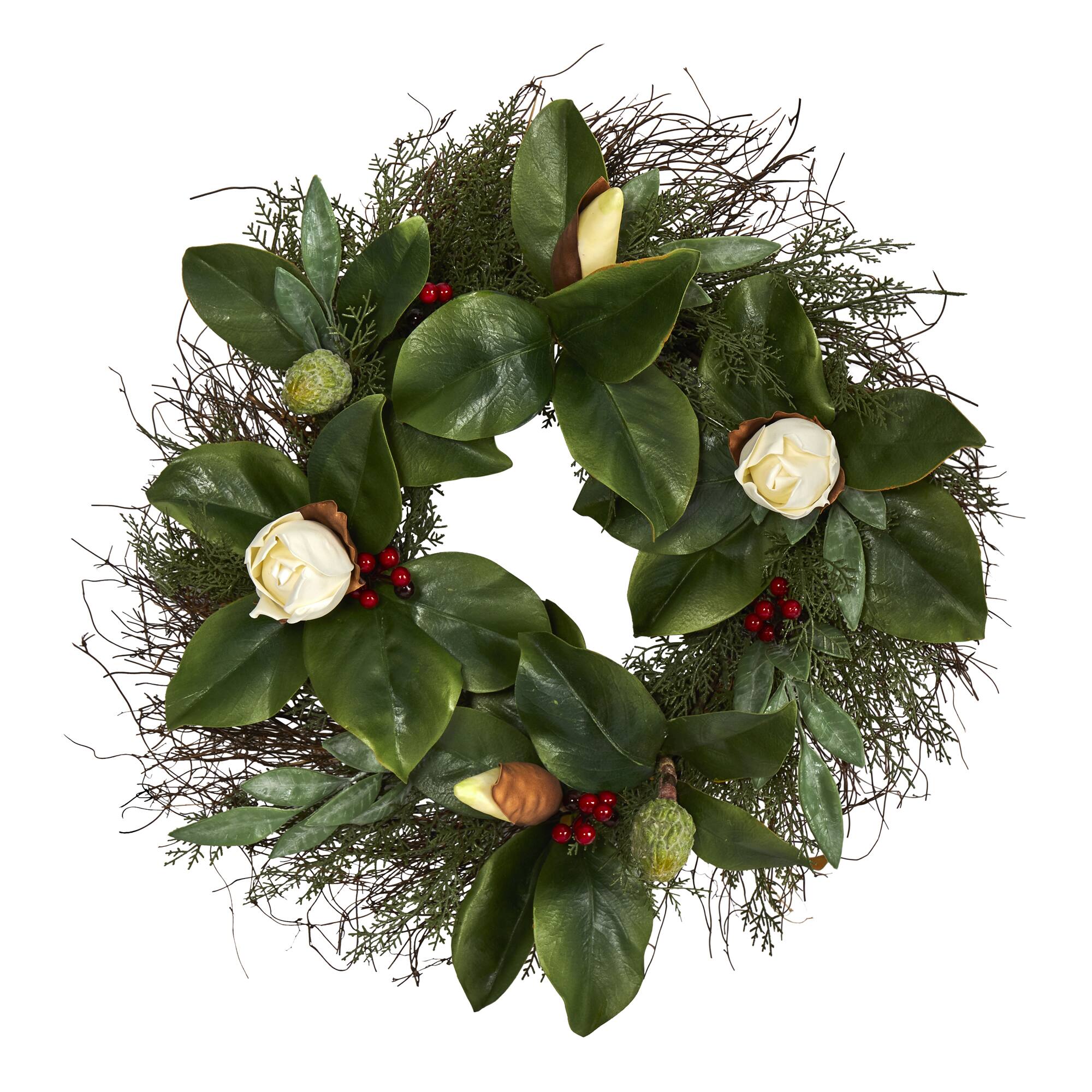 20" Cedar & Magnolia with Berries Wreath